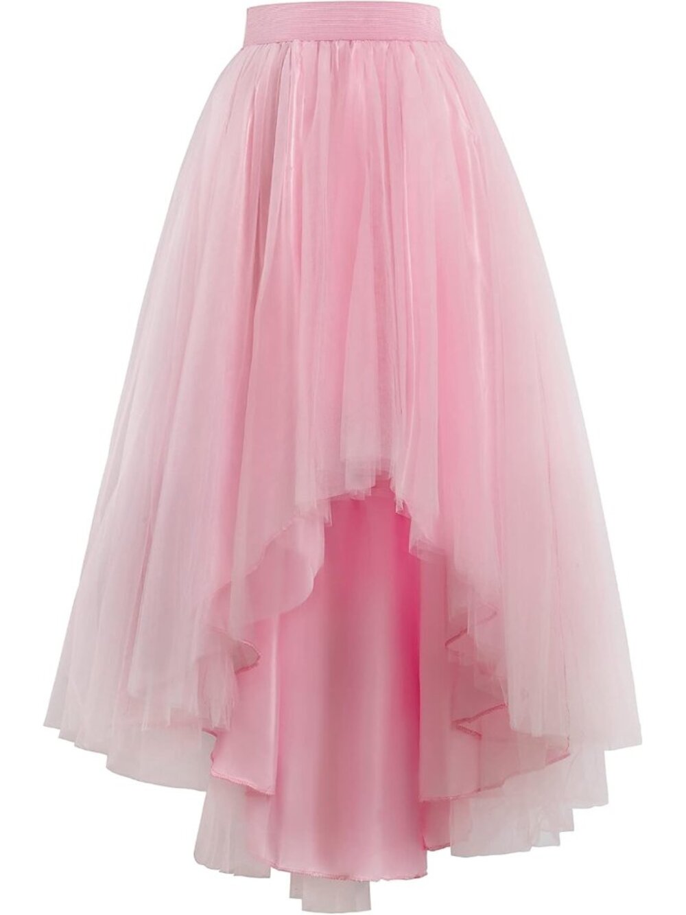 Women's Pink High Low Tulle Lace Up Prom Cocktail Imported Mesh Long Skirt